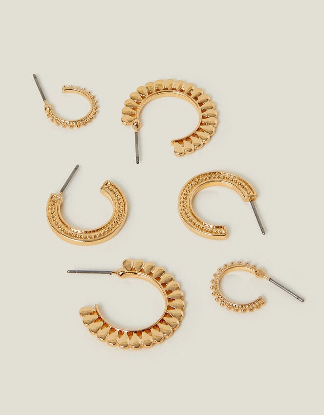 accessorize 3-Pack Mix Texture Hoop Earrings Gold