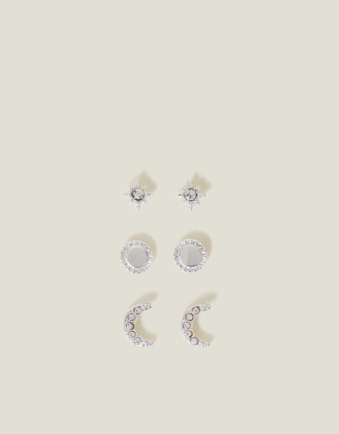 Accessorize 3-Pack Pave Moon Stud Earrings