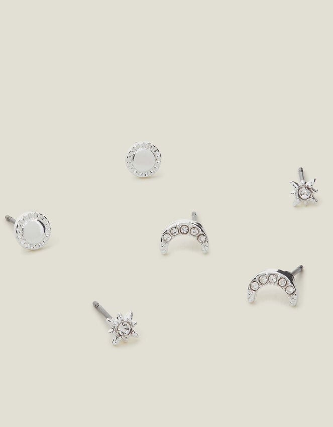 accessorize 3-Pack Pave Moon Stud Earrings