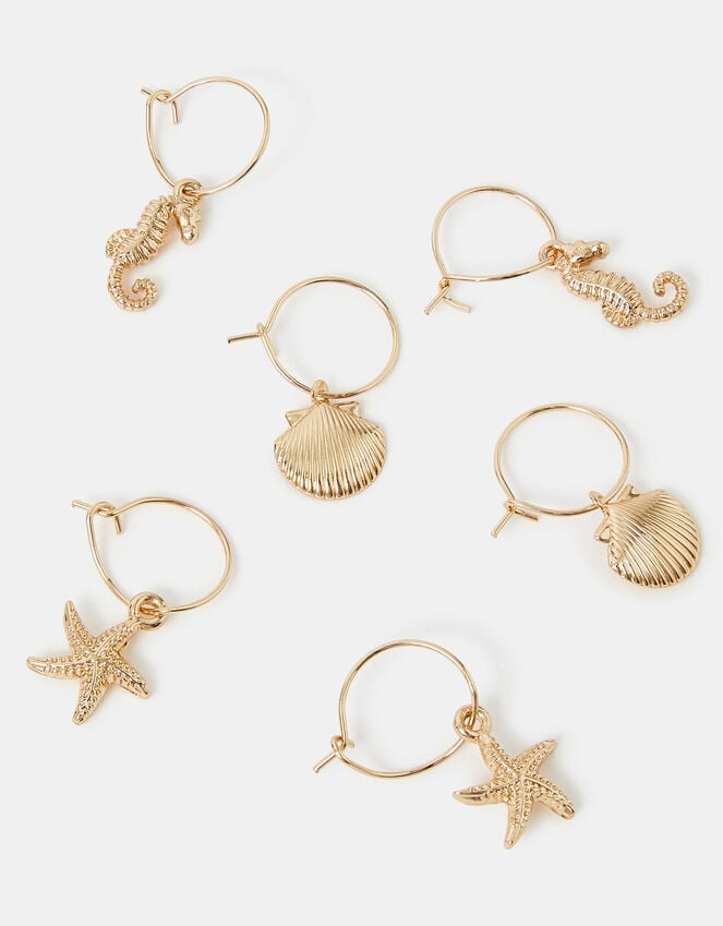 accessorize 3-Pack Sea Charm Hoop Earrings