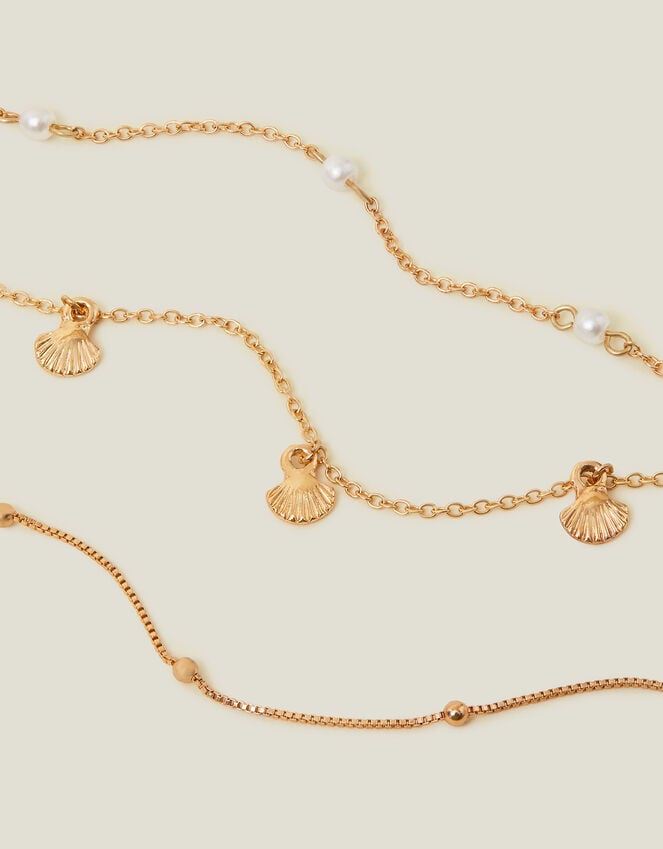 accessorize 3-Pack Shell and Pearl Anklets