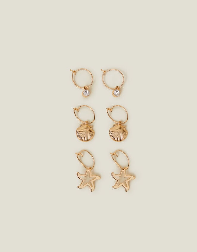 accessorize 3-Pack Shell Gem Hoop Earrings