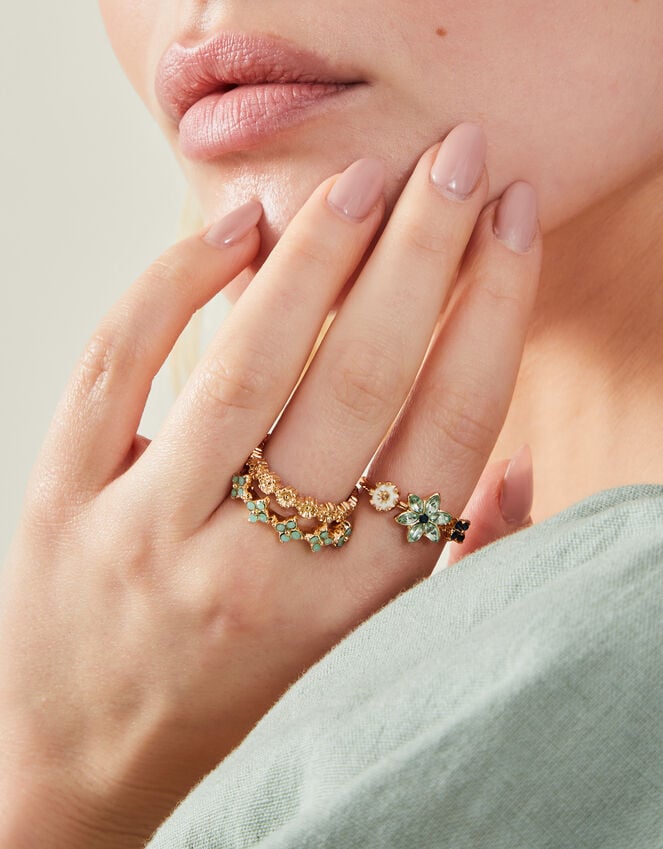 Accessorize 3-Pack Sparkle Flower Rings Green