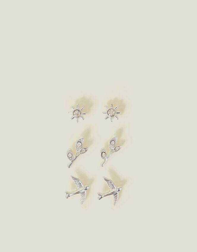 Accessorize 3-Pack Swallow Stud Earrings Silver