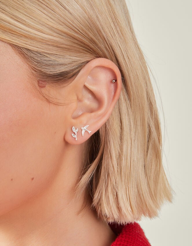 Accessorize 3-Pack Swallow Stud Earrings Silver