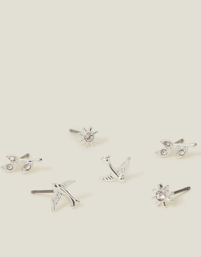 accessorize 3-Pack Swallow Stud Earrings Silver