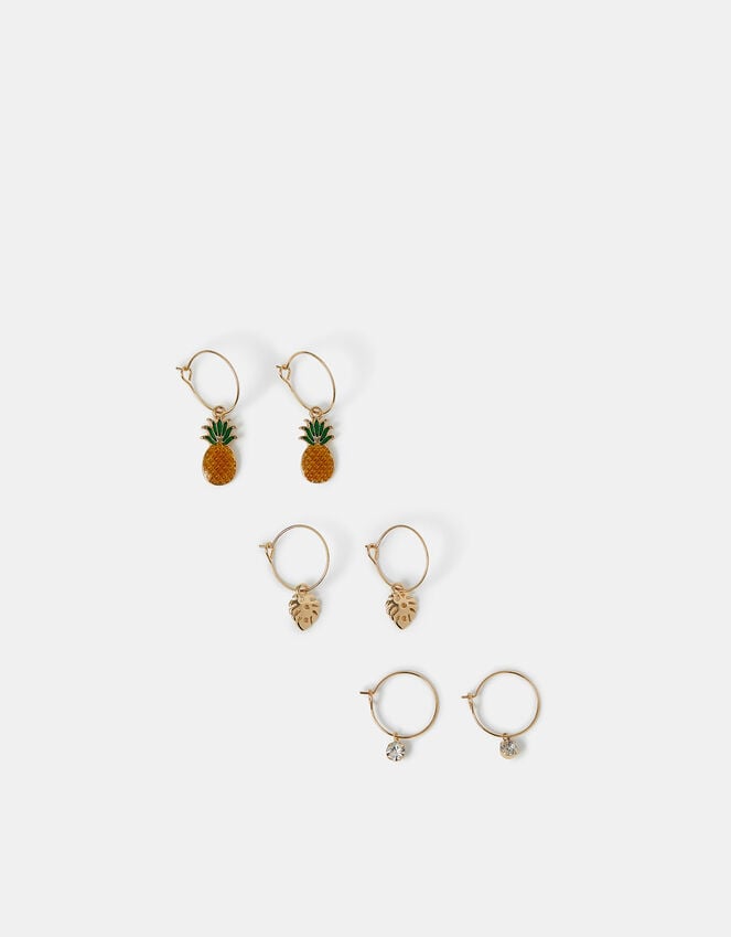 Accessorize 3-Pack Tropical Charm Hoop Earrings