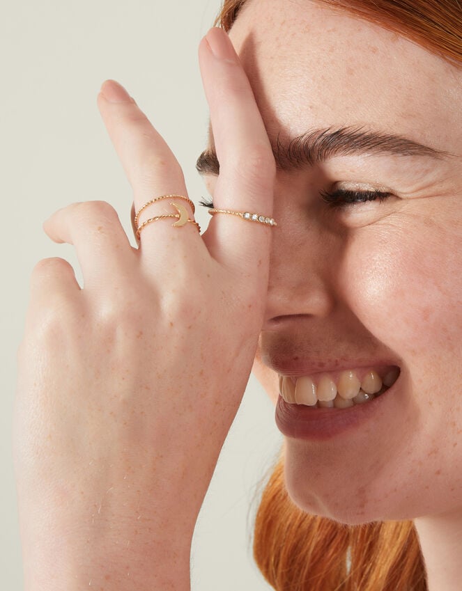 Accessorize 3-Pack Twist Moon Rings Gold