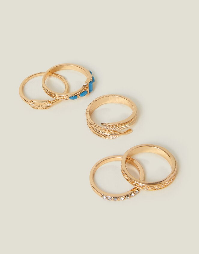 accessorize 5-Pack Feather Stone Rings Gold Gold