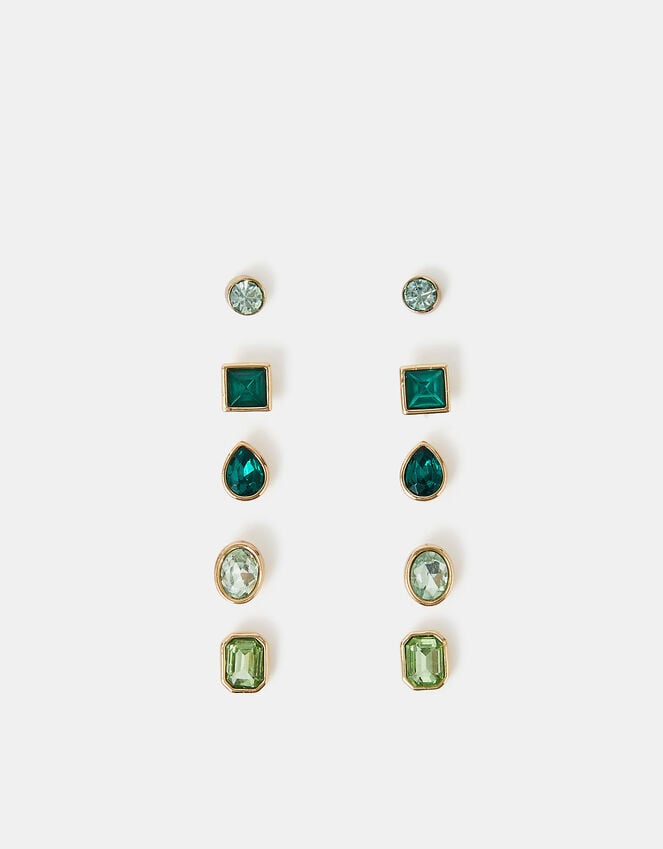 Accessorize 5-Pack Gem Stud Earrings Green