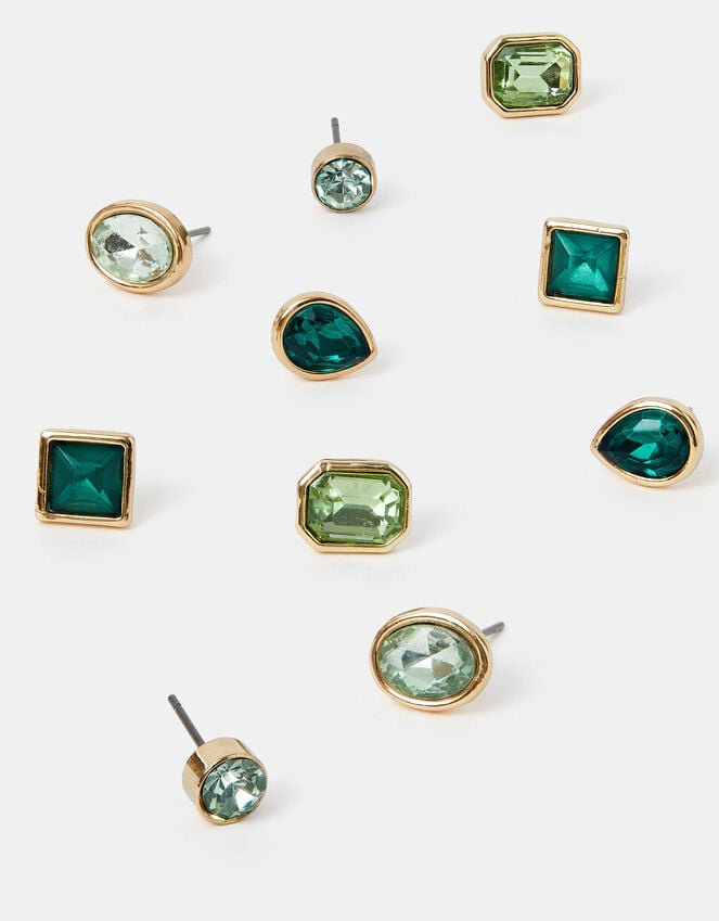 accessorize 5-Pack Gem Stud Earrings Green