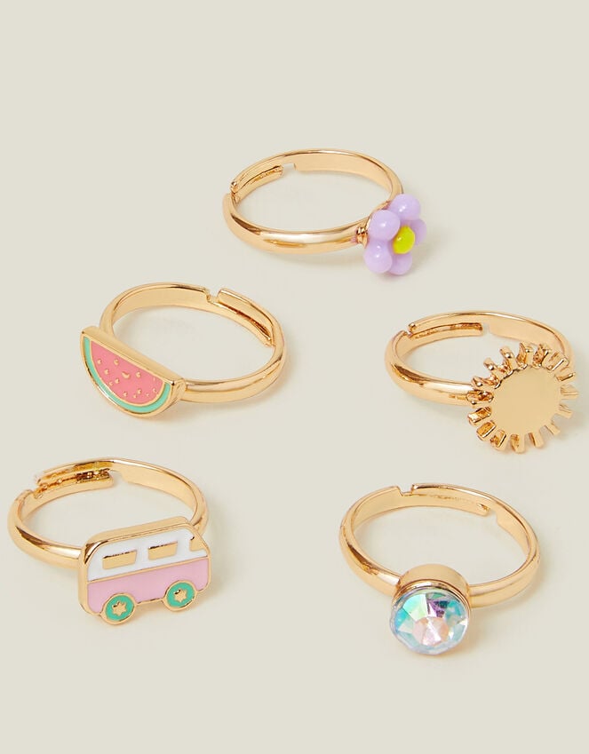 Accessorize 5-Pack Girls Fruit Adjustable Rings