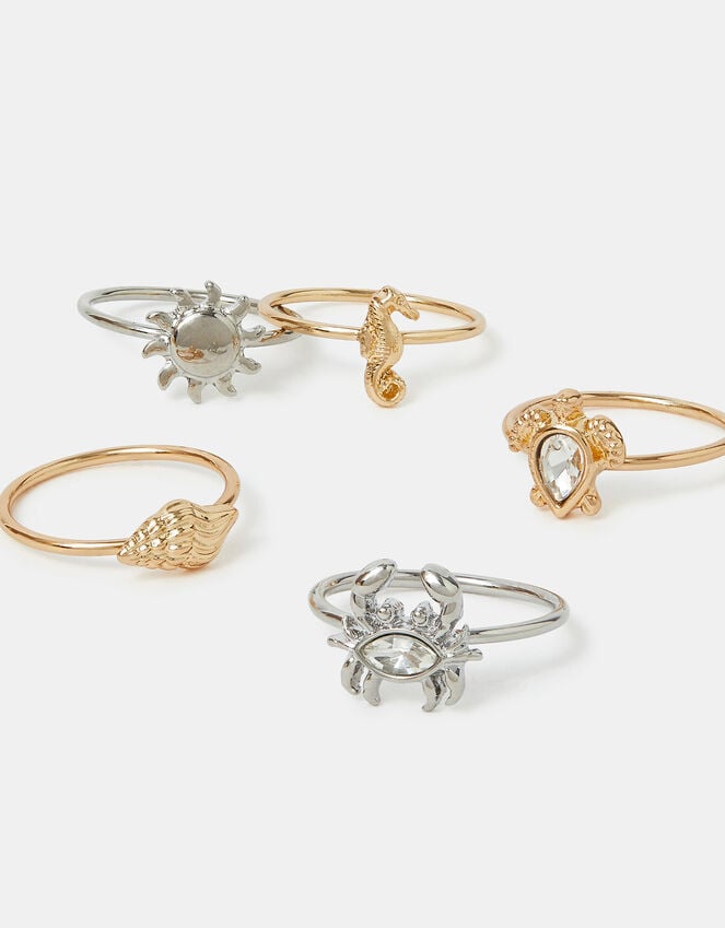 accessorize 5-Pack Sea Friends Rings Gold