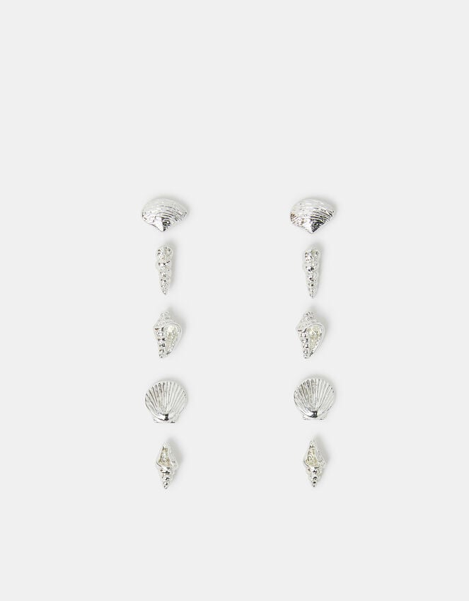 Accessorize 5-Pack Seashell Stud Earrings Silver