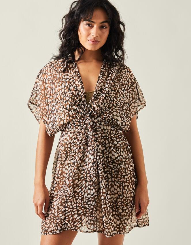 accessorize Animal Print Chiffon Kaftan Brown
