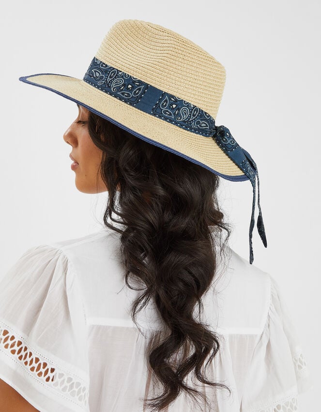 Accessorize Bandana Straw Fedora Hat