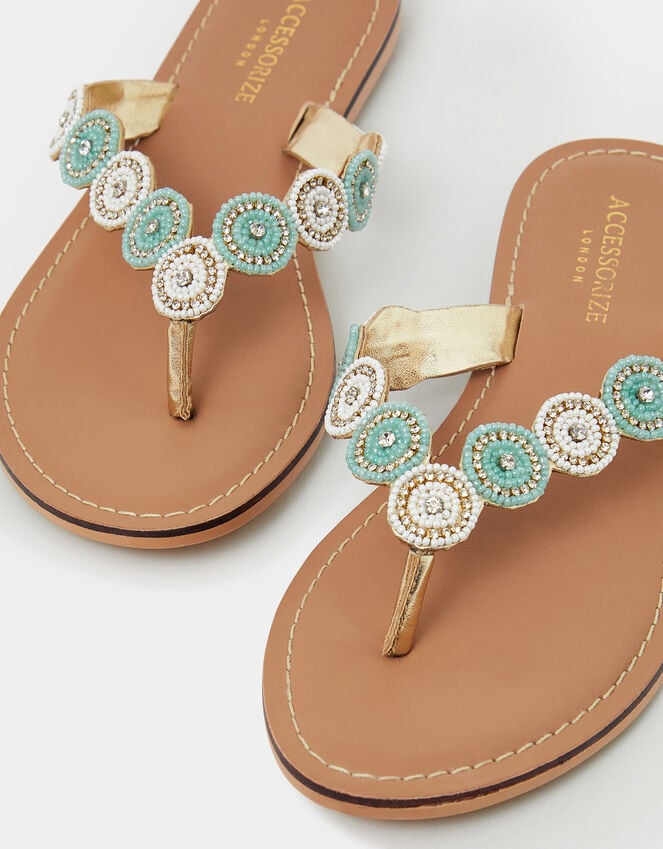 Accessorize Beaded Circle Flip Flops White