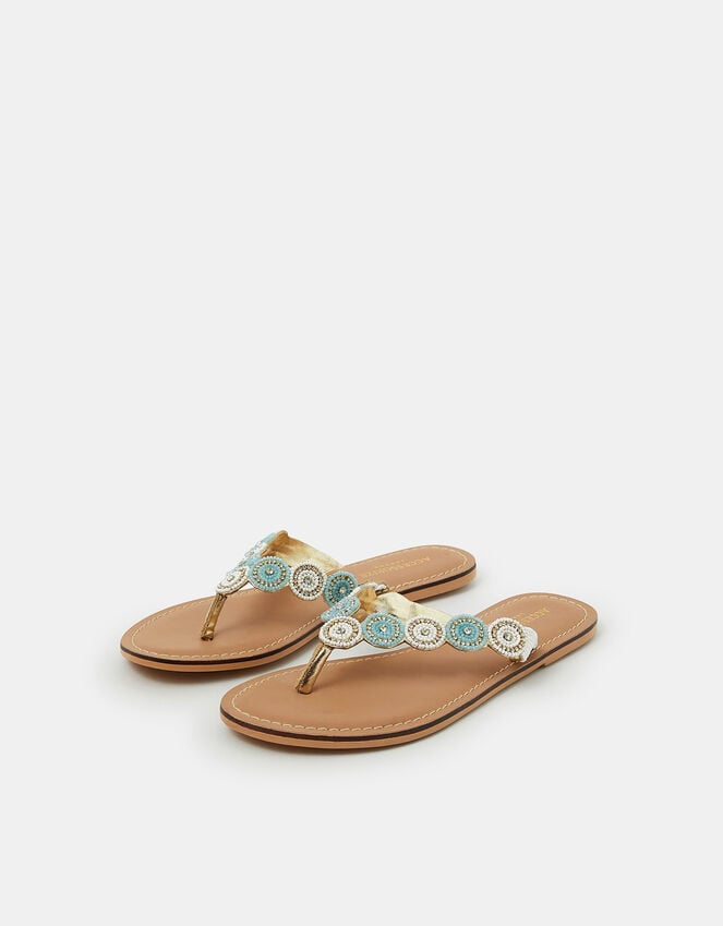 accessorize Beaded Circle Flip Flops White