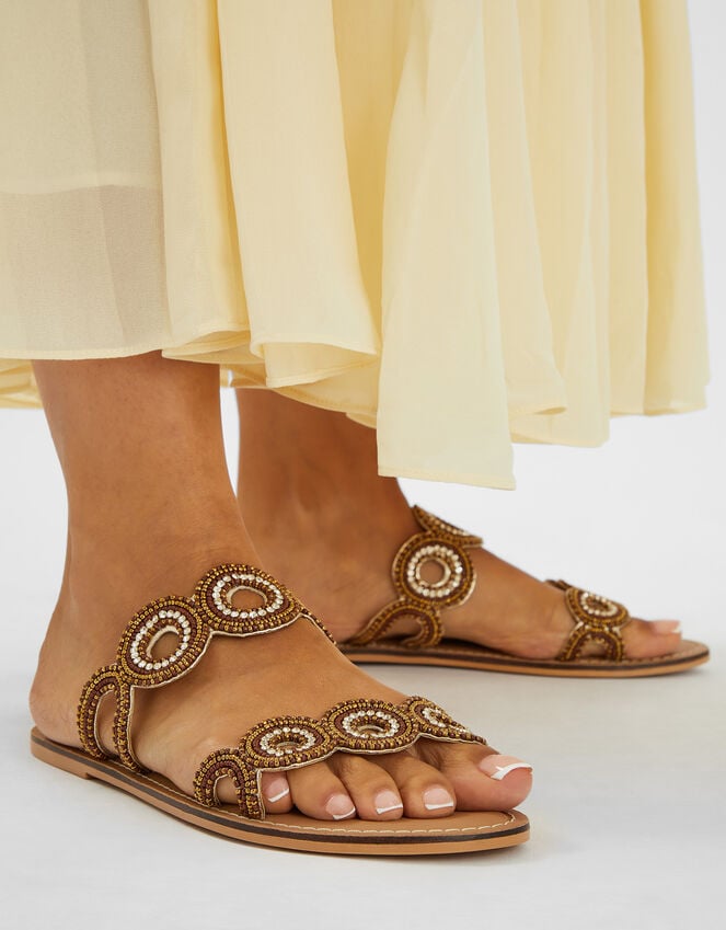 Accessorize Beaded Circle Strap Sandals Brown