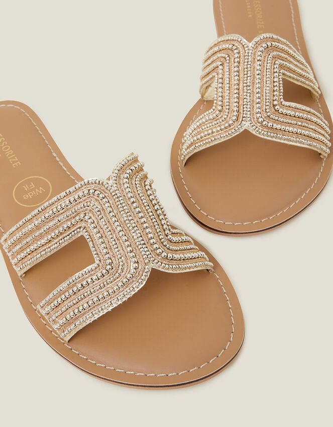 Accessorize Beaded Cut-Out Wide Fit Sandals Gold