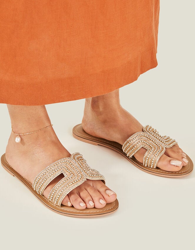 Accessorize Beaded Cut-Out Wide Fit Sandals Gold