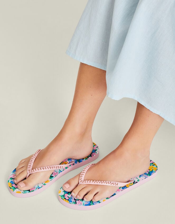 Accessorize Beaded Floral Flip Flops Multi