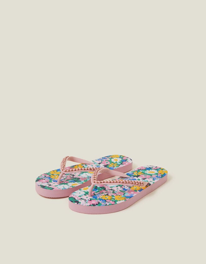 accessorize Beaded Floral Flip Flops Multi