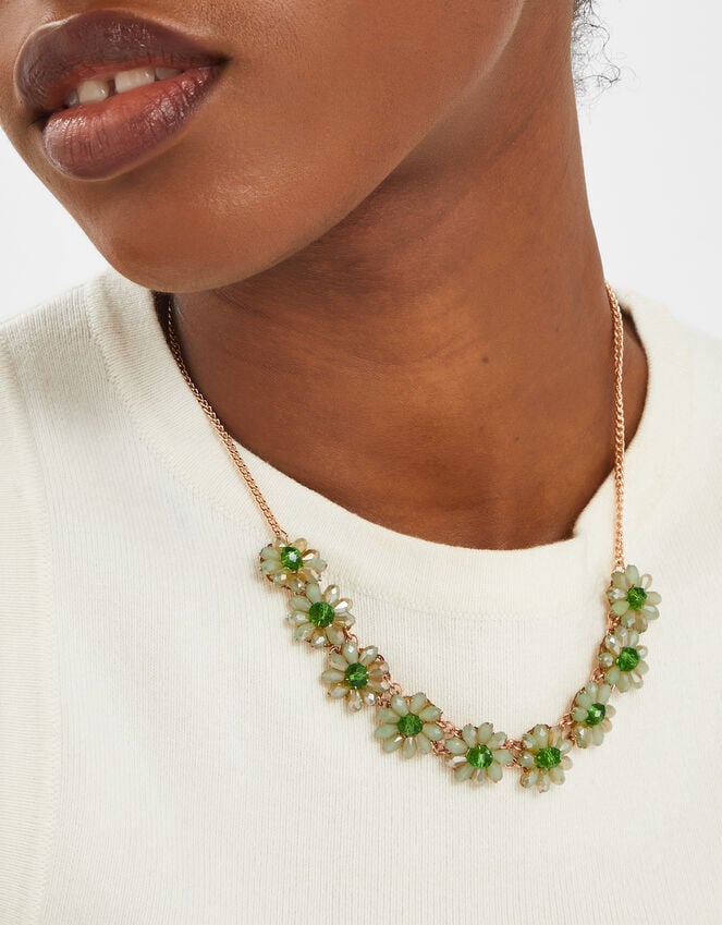 Accessorize Beaded Flower Collar Necklace Green