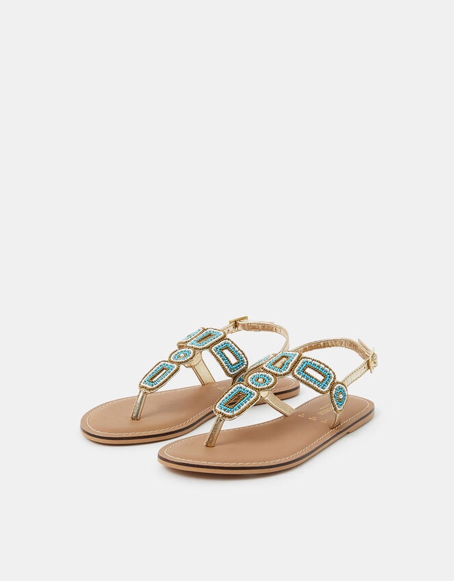 accessorize Beaded Geometric Strap Sandals Blue