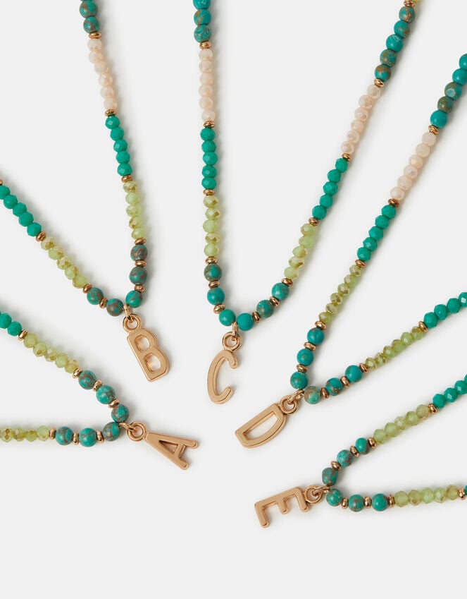 Accessorize Beaded Initial Pendant Necklace Blue