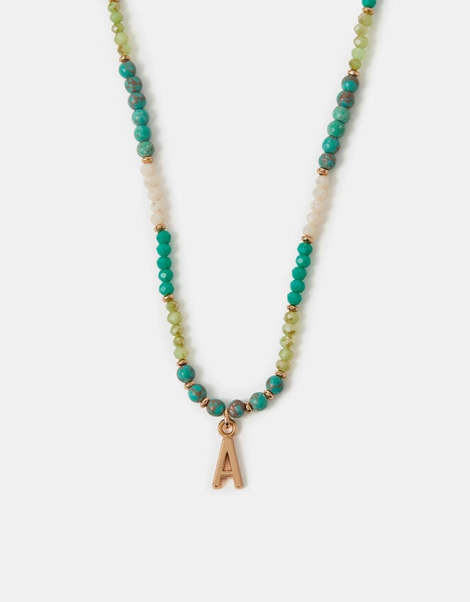 accessorize Beaded Initial Pendant Necklace Blue