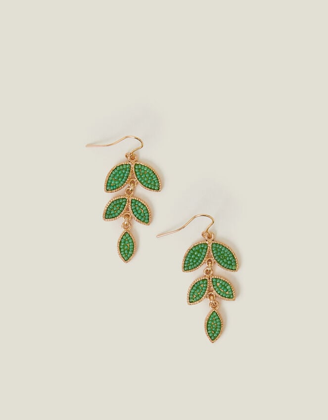 Accessorize Beaded Leaf Drop Earrings Green
