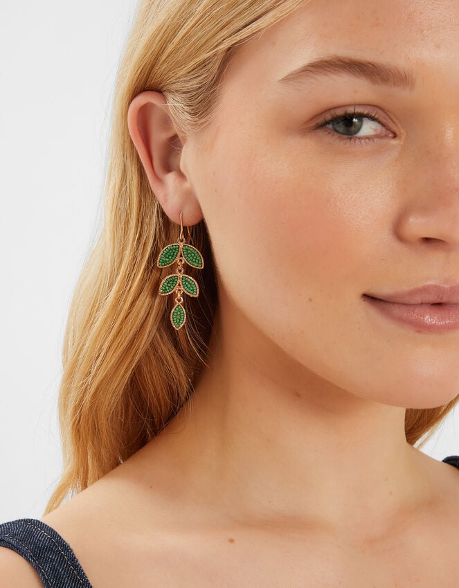 Accessorize Beaded Leaf Drop Earrings Green