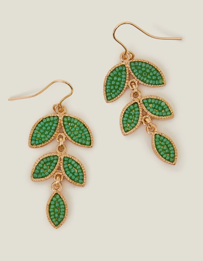 accessorize Beaded Leaf Drop Earrings Green