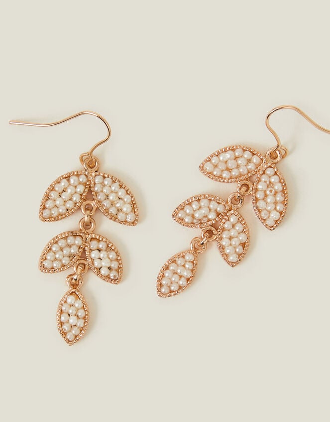 Accessorize Beaded Leaf Drop Earrings Pearl