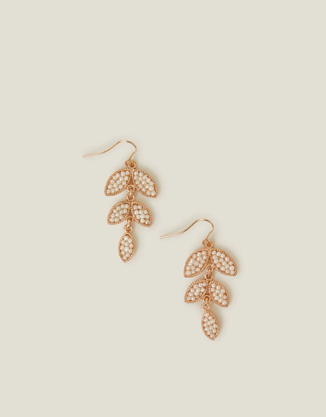 accessorize Beaded Leaf Drop Earrings Pearl