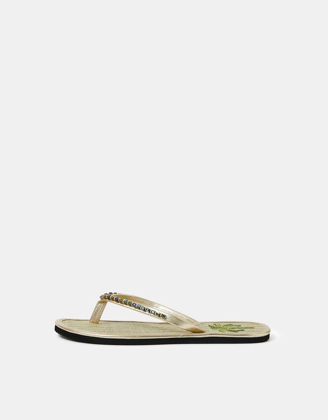 Accessorize Beaded Palm Seagrass Flip Flops Gold