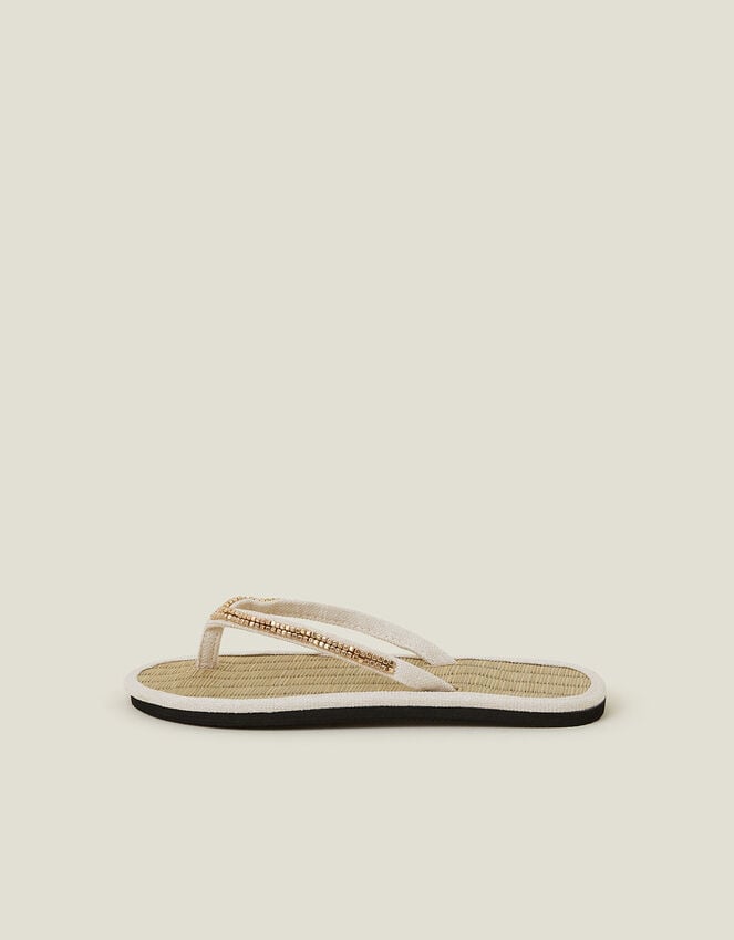 Accessorize Beaded Seagrass Flip Flops Cream