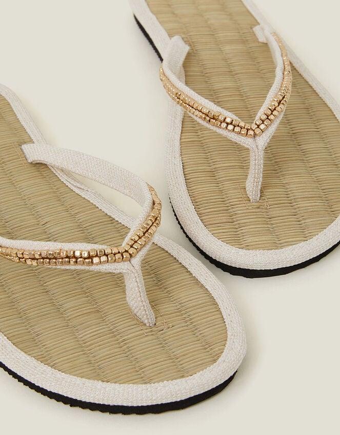 Accessorize Beaded Seagrass Flip Flops Cream