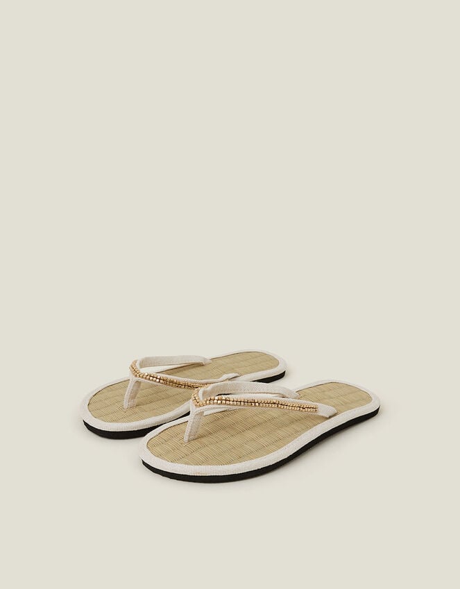 accessorize Beaded Seagrass Flip Flops Cream