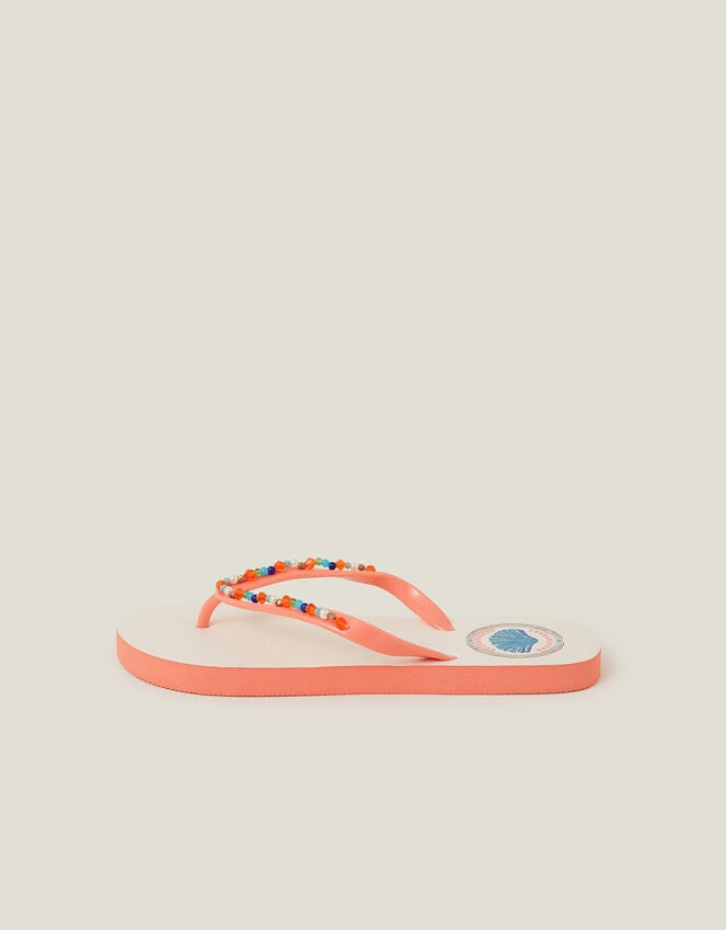 Accessorize Beaded Shell Print Flip Flops Orange