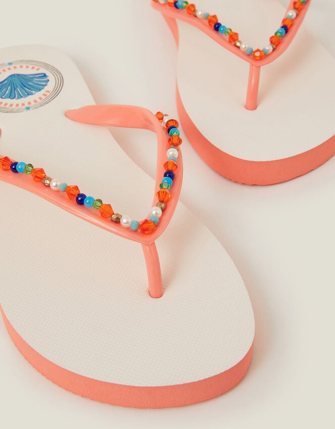 Accessorize Beaded Shell Print Flip Flops Orange