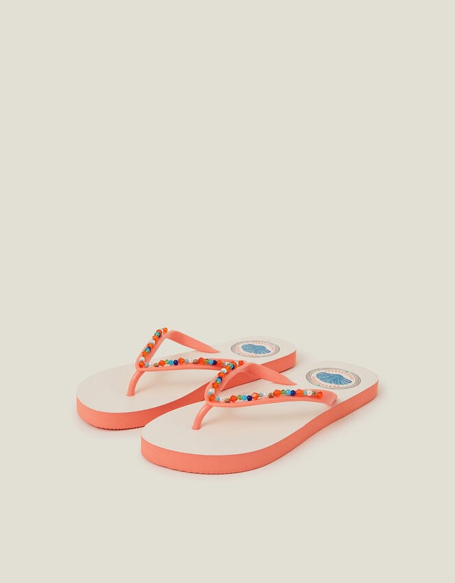 accessorize Beaded Shell Print Flip Flops Orange