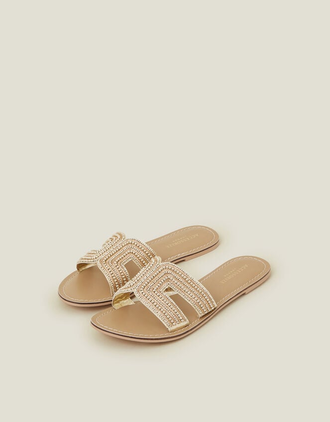 accessorize Bella Beaded Sliders Gold
