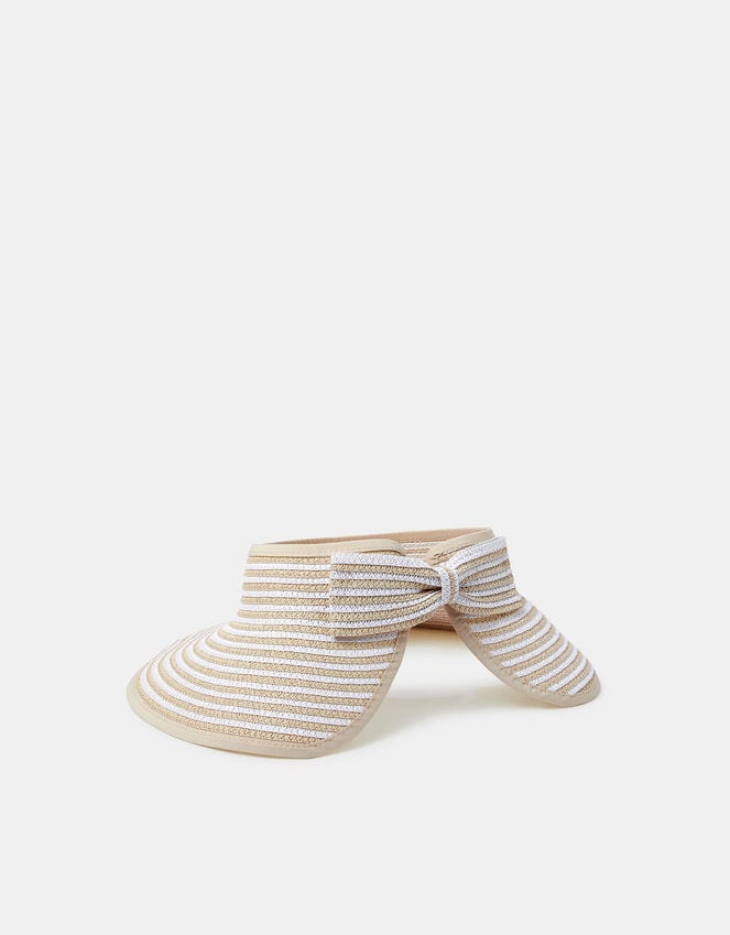 Accessorize Bow Stripe Packable Sun Visor Natural