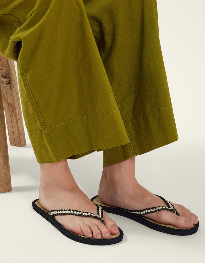 Accessorize Braided Seagrass Flip Flops Black