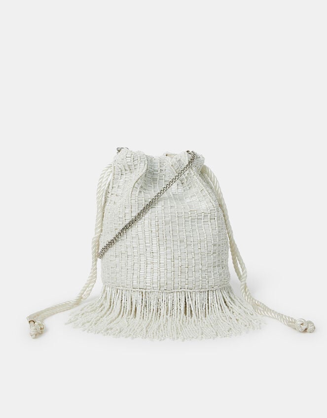Accessorize Bridal Bead Fringe Bucket Bag