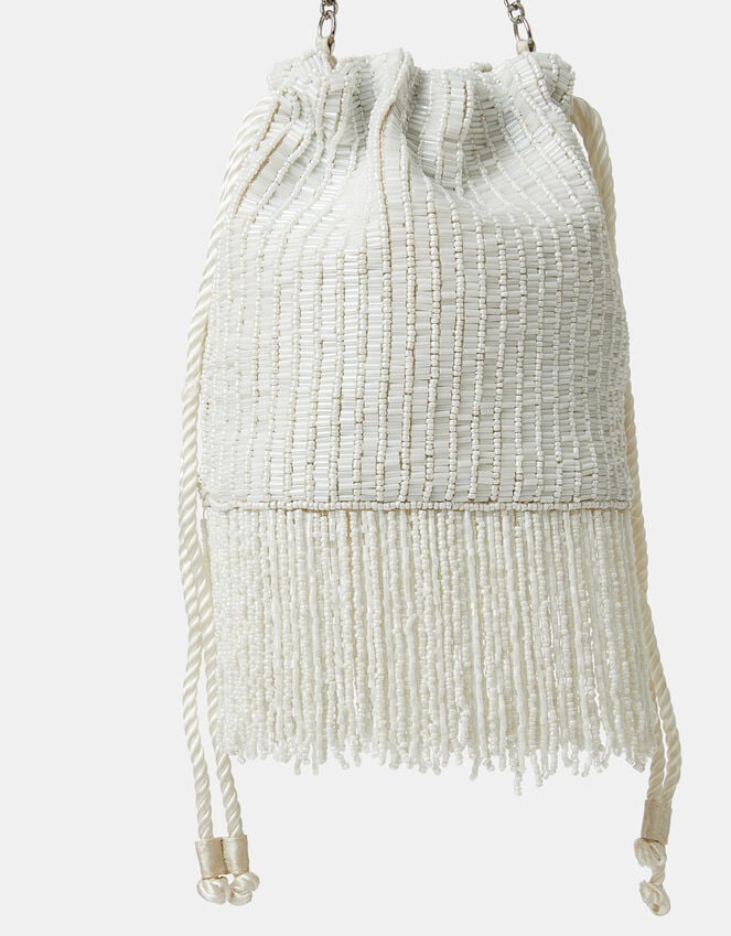 Accessorize Bridal Bead Fringe Bucket Bag