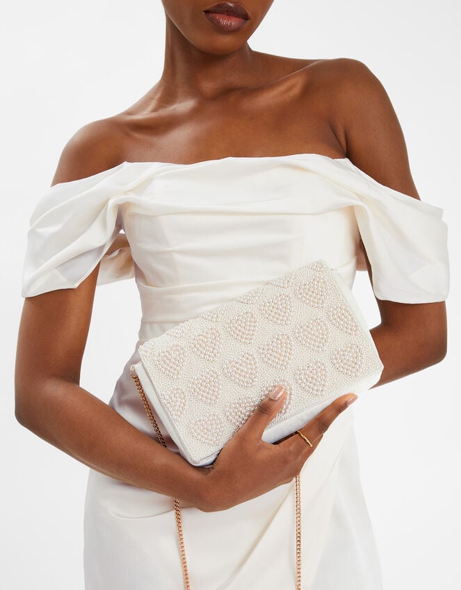 accessorize Bridal Pearl Heart Clutch Bag