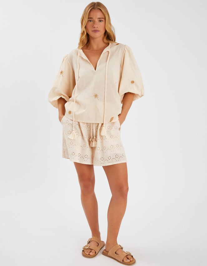 accessorize Broderie High Waist Shorts Cream